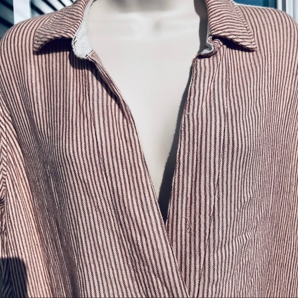 FREE PEOPLE On The Road Striped Oxford Tee Tunic Cranberry V-neck blouse - Picture 11 of 12